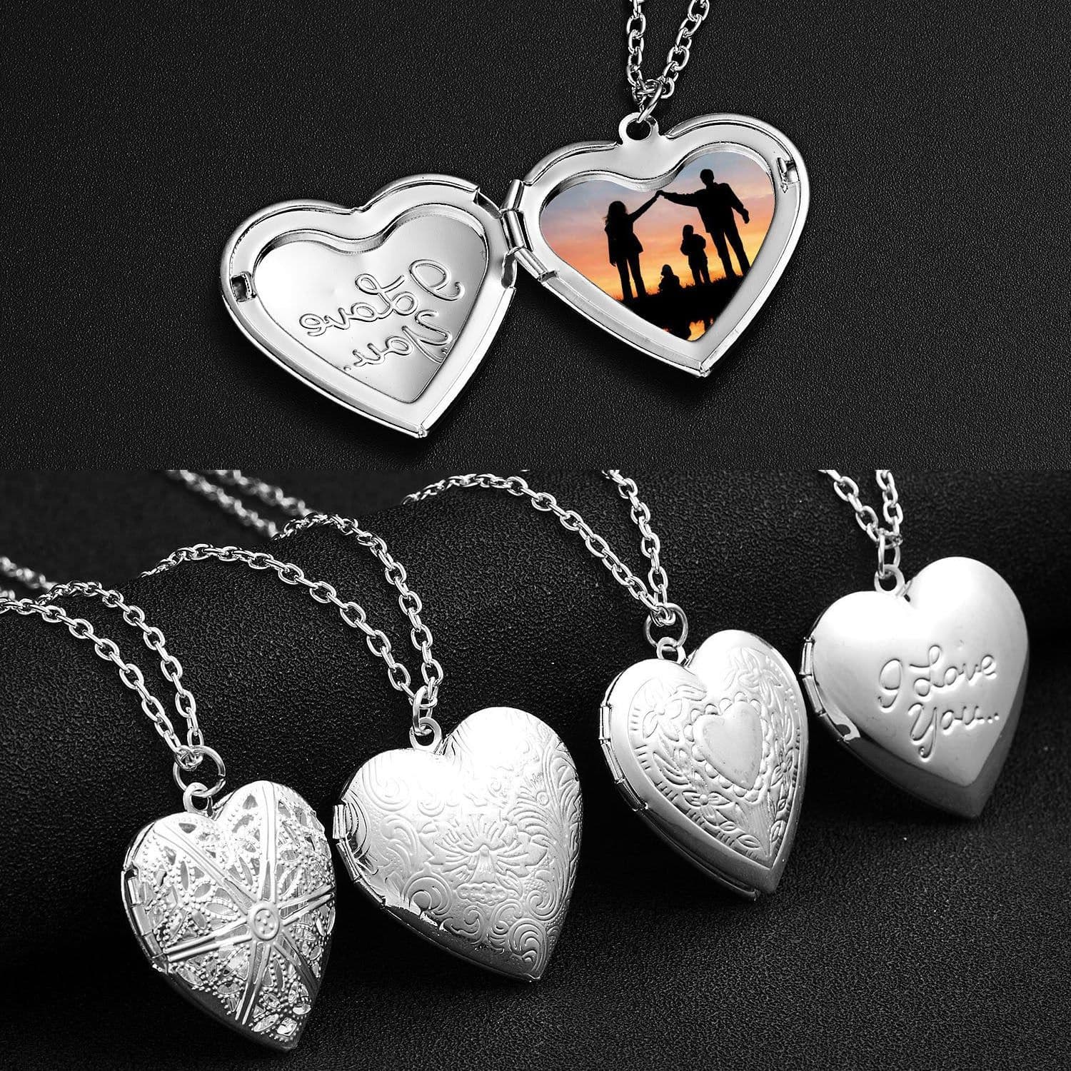 image-Carved Design Love Necklace Personalized Heart-shaped Photo Frame Pendant Necklace For Women Family Jewelry For Valentine's Day