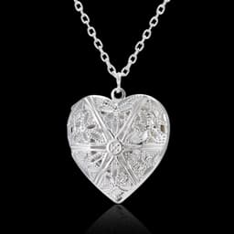 image-Carved Design Love Necklace Personalized Heart-shaped Photo Frame Pendant Necklace For Women Family Jewelry For Valentine's Day