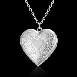image-Carved Design Love Necklace Personalized Heart-shaped Photo Frame Pendant Necklace For Women Family Jewelry For Valentine's Day