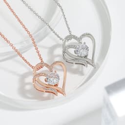 image-Zircon Double Love Necklace With Rhinestones Ins Personalized Heart-shaped Necklace Clavicle Chain Jewelry For Women Valentine's Day