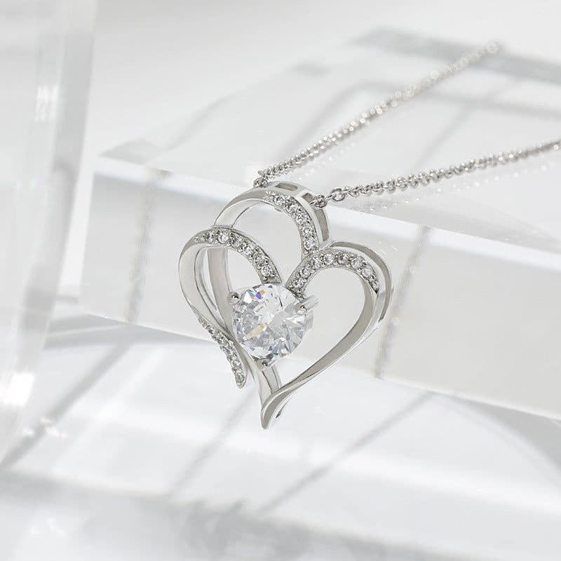 image-Zircon Double Love Necklace With Rhinestones Ins Personalized Heart-shaped Necklace Clavicle Chain Jewelry For Women Valentine's Day