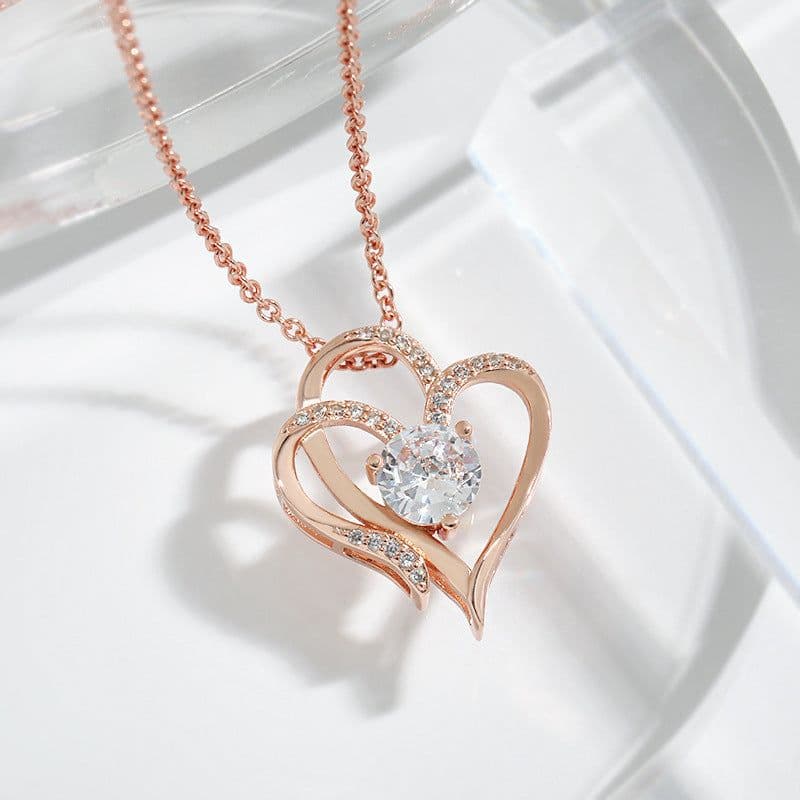 image-Zircon Double Love Necklace With Rhinestones Ins Personalized Heart-shaped Necklace Clavicle Chain Jewelry For Women Valentine's Day