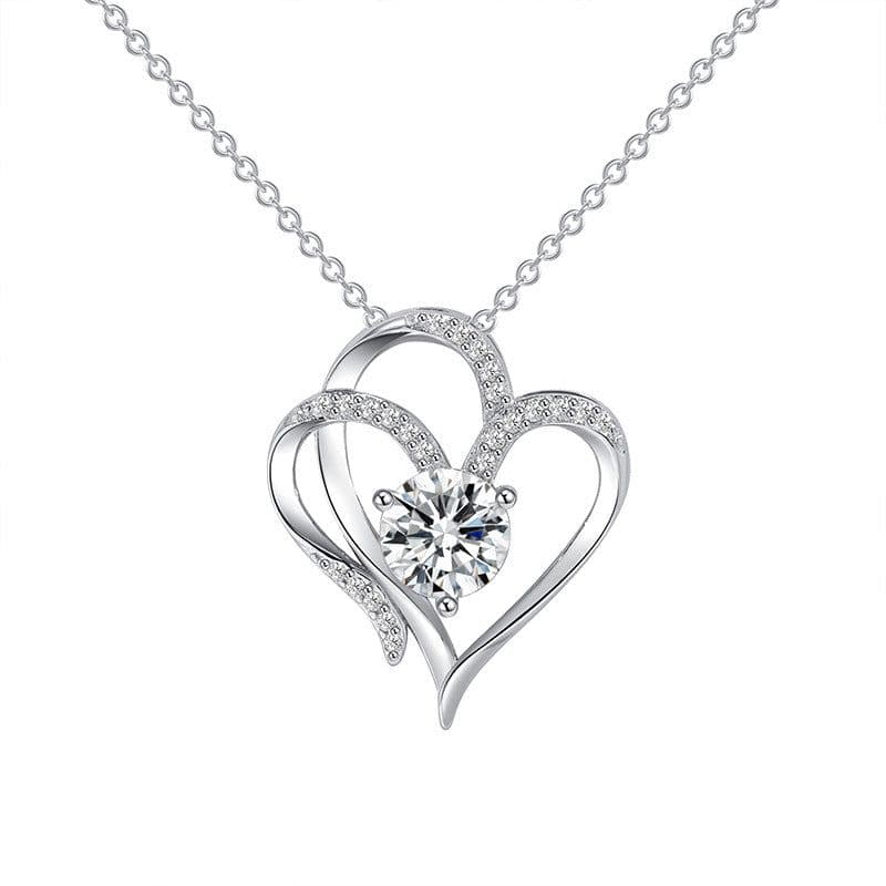 image-Zircon Double Love Necklace With Rhinestones Ins Personalized Heart-shaped Necklace Clavicle Chain Jewelry For Women Valentine's Day