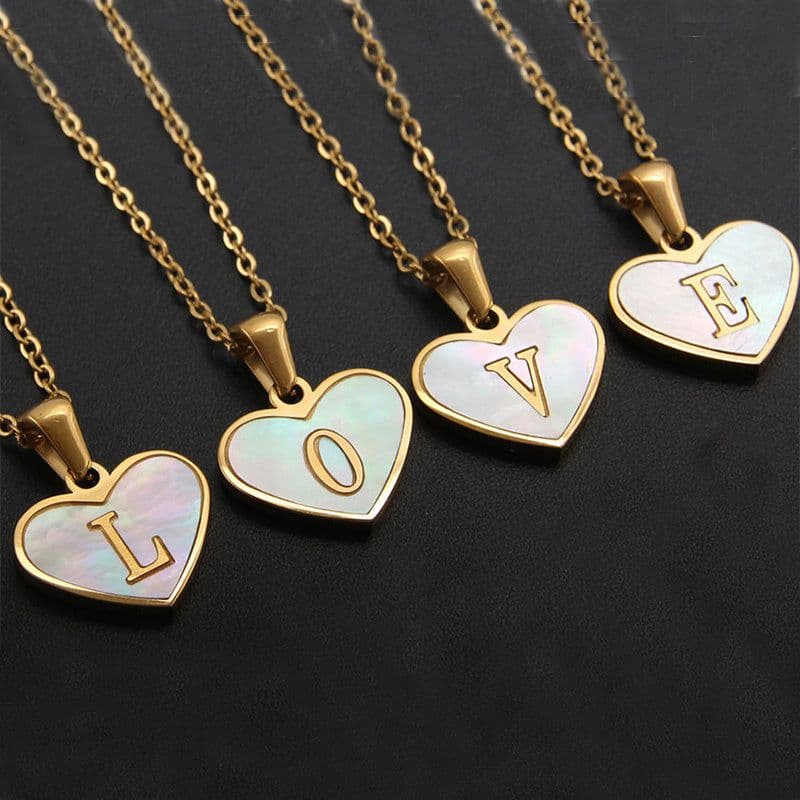 image-26 Letter Heart-shaped Necklace White Shell Love Clavicle Chain Fashion Personalized Necklace For Women Jewelry Valentine's Day