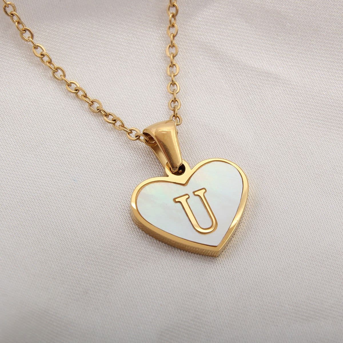 image-26 Letter Heart-shaped Necklace White Shell Love Clavicle Chain Fashion Personalized Necklace For Women Jewelry Valentine's Day