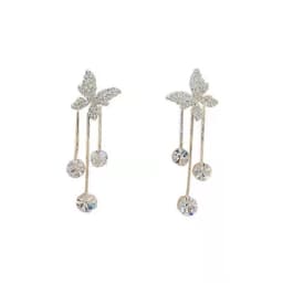 image-Fashion Jewelry Shiny Butterfly Rhinestone Drop Dangle Earrings Women Elegant Long Pearl Tassel Chain Pendant Party Jewelry
