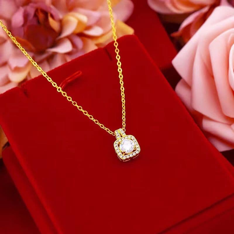 image-Fashion Jewelry Set Zircon Gem Pendant Chain Choker Necklace For Women Gold Color Stud Earring Statement Wedding Ring