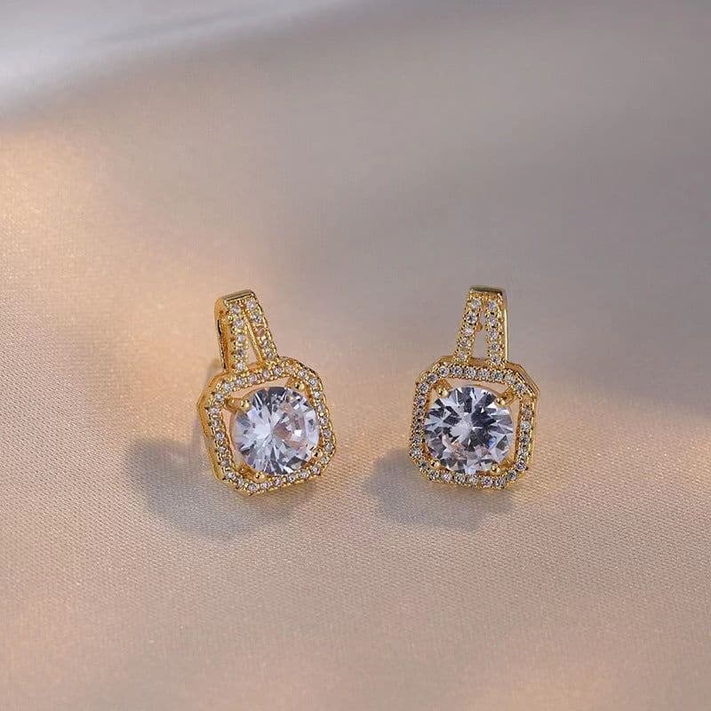 image-Fashion Jewelry Set Zircon Gem Pendant Chain Choker Necklace For Women Gold Color Stud Earring Statement Wedding Ring