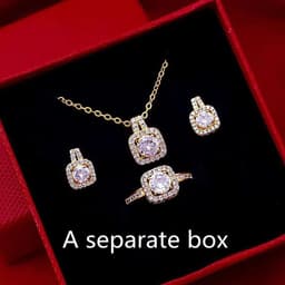 image-Fashion Jewelry Set Zircon Gem Pendant Chain Choker Necklace For Women Gold Color Stud Earring Statement Wedding Ring
