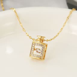 image-Valentines Day Gift Perfume Bottle Pendant Titanium Steel Necklace Korean Trend Zircon Luxury Female Necklace Charm Jewelry Gift Fashion Jewelry Woman
