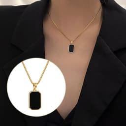 image-Rectangular Pendant Necklace Design 18K Gold Non-fading Fashion Small Black For Men Titanium Steel Necklace For Women