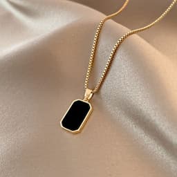 image-Rectangular Pendant Necklace Design 18K Gold Non-fading Fashion Small Black For Men Titanium Steel Necklace For Women
