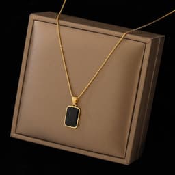 image-Rectangular Pendant Necklace Design 18K Gold Non-fading Fashion Small Black For Men Titanium Steel Necklace For Women