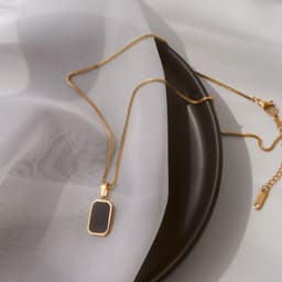 image-Rectangular Pendant Necklace Design 18K Gold Non-fading Fashion Small Black For Men Titanium Steel Necklace For Women