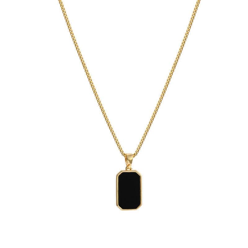 image-Rectangular Pendant Necklace Design 18K Gold Non-fading Fashion Small Black For Men Titanium Steel Necklace For Women