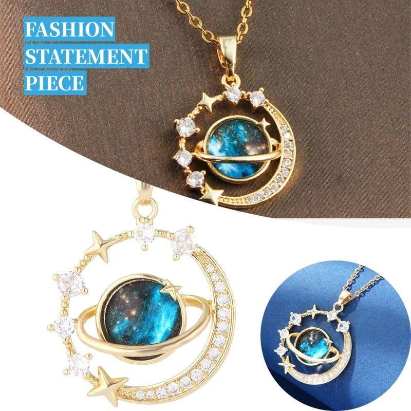image-Stainless Steel Starry Sky Planet Astronaut Necklace For Women Light Luxurious Temperament Star Metal Chain Jewelry Gift