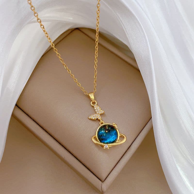 image-Stainless Steel Starry Sky Planet Astronaut Necklace For Women Light Luxurious Temperament Star Metal Chain Jewelry Gift