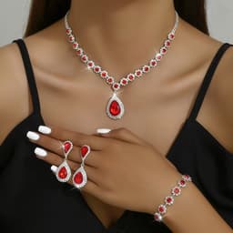 image-Fashion Jewelry Bridal Jewelry Suit Necklace Ear Stud Bracelet Three-piece Set