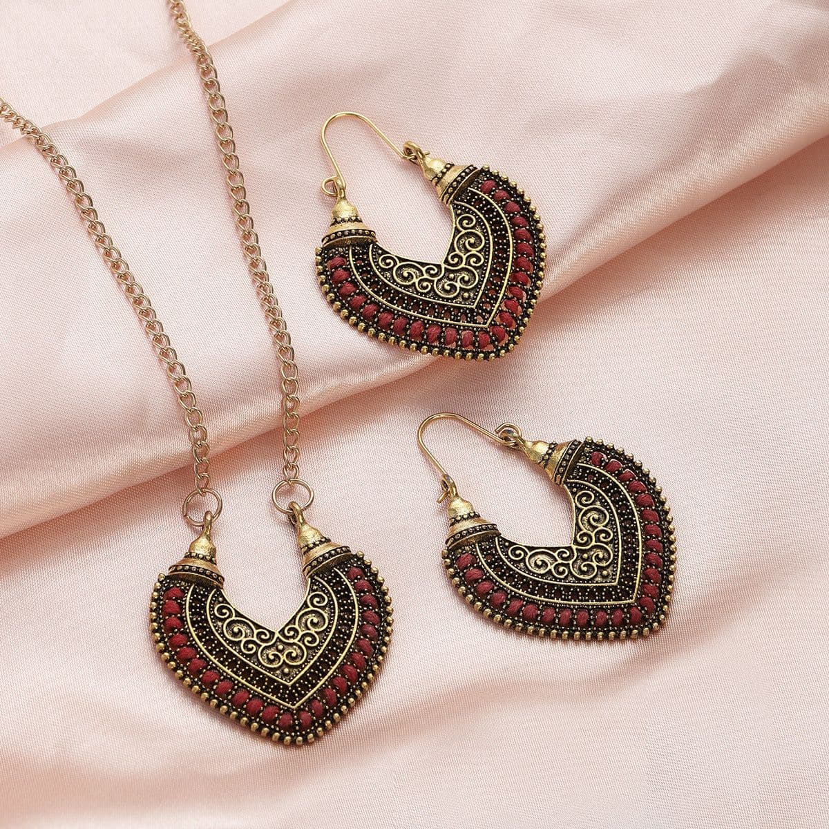image-Colored Rope Winding Earrings Necklace Two-piece Set