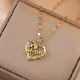 image-Mother's Day Jewelry High Grade Zircon Heart Flower Pendant Necklace Stainless Steel Trendy Geometric Choker Jewelry Party Gifts For Women Girls