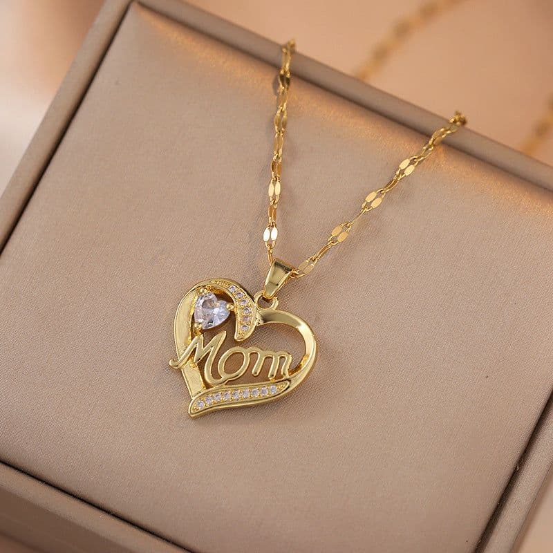 image-Mother's Day Jewelry High Grade Zircon Heart Flower Pendant Necklace Stainless Steel Trendy Geometric Choker Jewelry Party Gifts For Women Girls