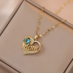 image-Mother's Day Jewelry High Grade Zircon Heart Flower Pendant Necklace Stainless Steel Trendy Geometric Choker Jewelry Party Gifts For Women Girls