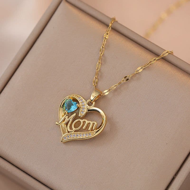 image-Mother's Day Jewelry High Grade Zircon Heart Flower Pendant Necklace Stainless Steel Trendy Geometric Choker Jewelry Party Gifts For Women Girls