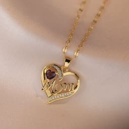 image-Mother's Day Jewelry High Grade Zircon Heart Flower Pendant Necklace Stainless Steel Trendy Geometric Choker Jewelry Party Gifts For Women Girls