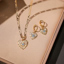 image-Fashion Jewelry Personality Copper Plated Real Gold Heart-shaped Zircon Pendant Necklace And Earrings Suite