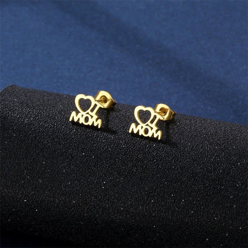 image-Mother's Day Jewelry Set Stainless Steel I Love Mom Mama Love Heart Pendant Necklace Earrings Thanksgiving Gift