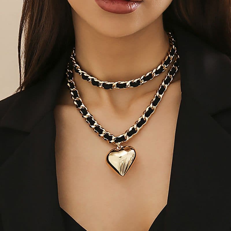 image-Big Love Double-layer Chains Design Necklace Women Street Punk Style Necklace Fashion Jewelry