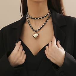 image-Big Love Double-layer Chains Design Necklace Women Street Punk Style Necklace Fashion Jewelry
