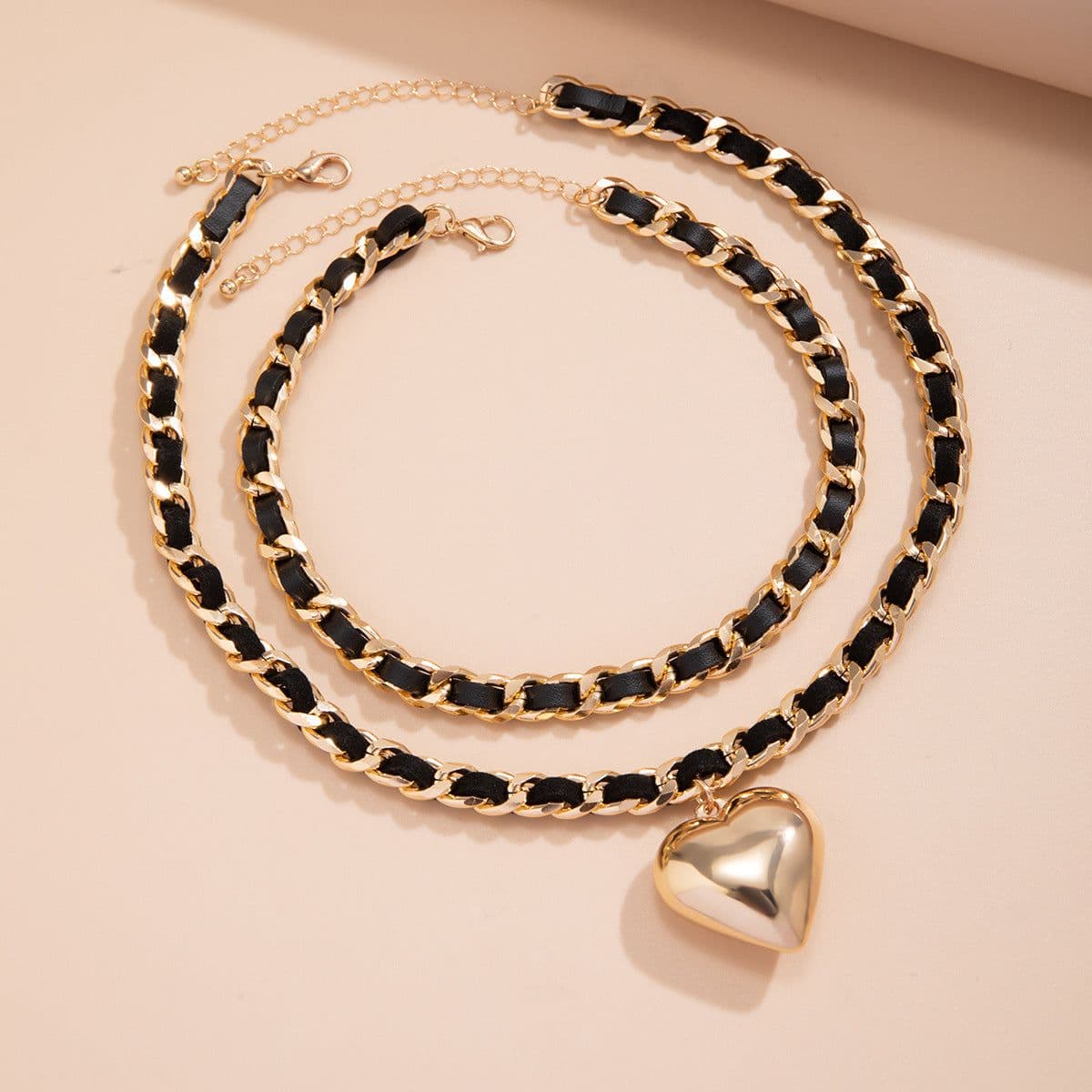 image-Big Love Double-layer Chains Design Necklace Women Street Punk Style Necklace Fashion Jewelry
