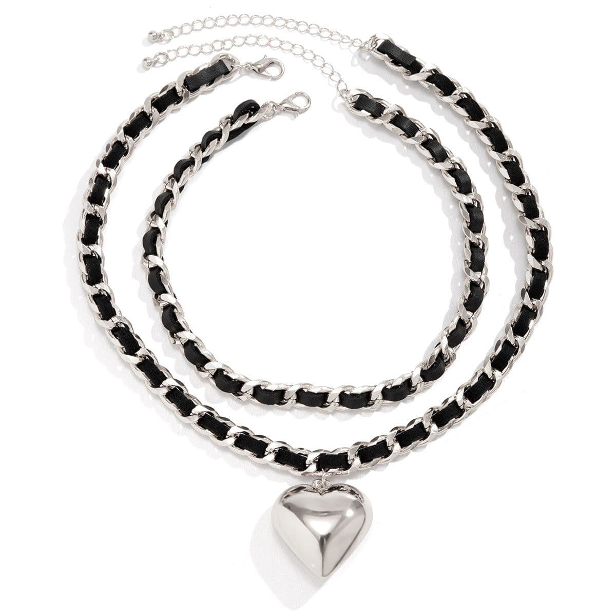 image-Big Love Double-layer Chains Design Necklace Women Street Punk Style Necklace Fashion Jewelry