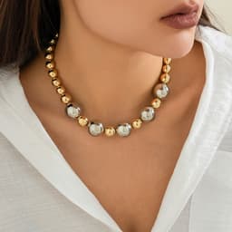 image-Exaggerated Punk Contrast Color Beaded Necklace Ball Bracelet