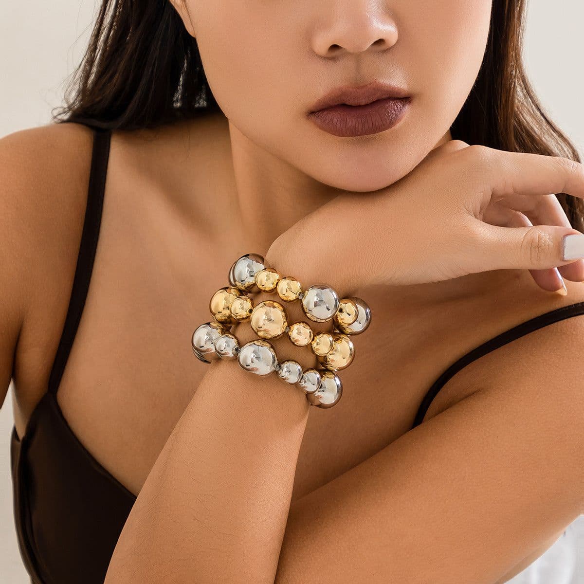 image-Exaggerated Punk Contrast Color Beaded Necklace Ball Bracelet