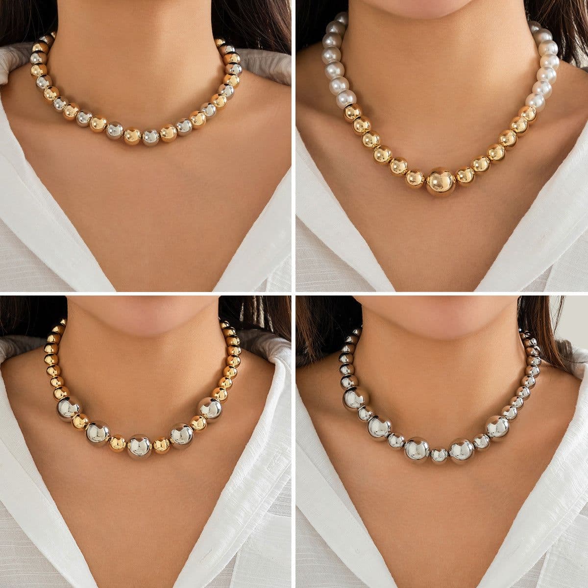 image-Exaggerated Punk Contrast Color Beaded Necklace Ball Bracelet