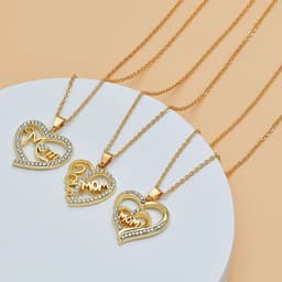 image-Mother's Day Mom Heart Shape With Diamond Letter Necklace For Women Fine Jewelry Women Accessories Fashion Jewelry
