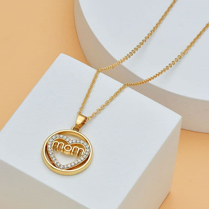 image-Mother's Day Mom Heart Shape With Diamond Letter Necklace For Women Fine Jewelry Women Accessories Fashion Jewelry