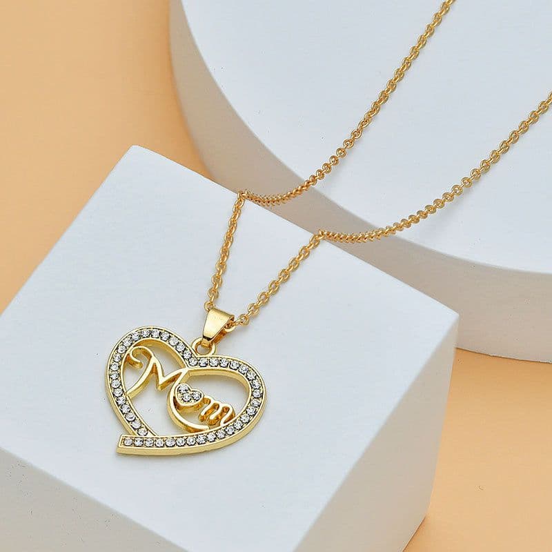 image-Mother's Day Mom Heart Shape With Diamond Letter Necklace For Women Fine Jewelry Women Accessories Fashion Jewelry