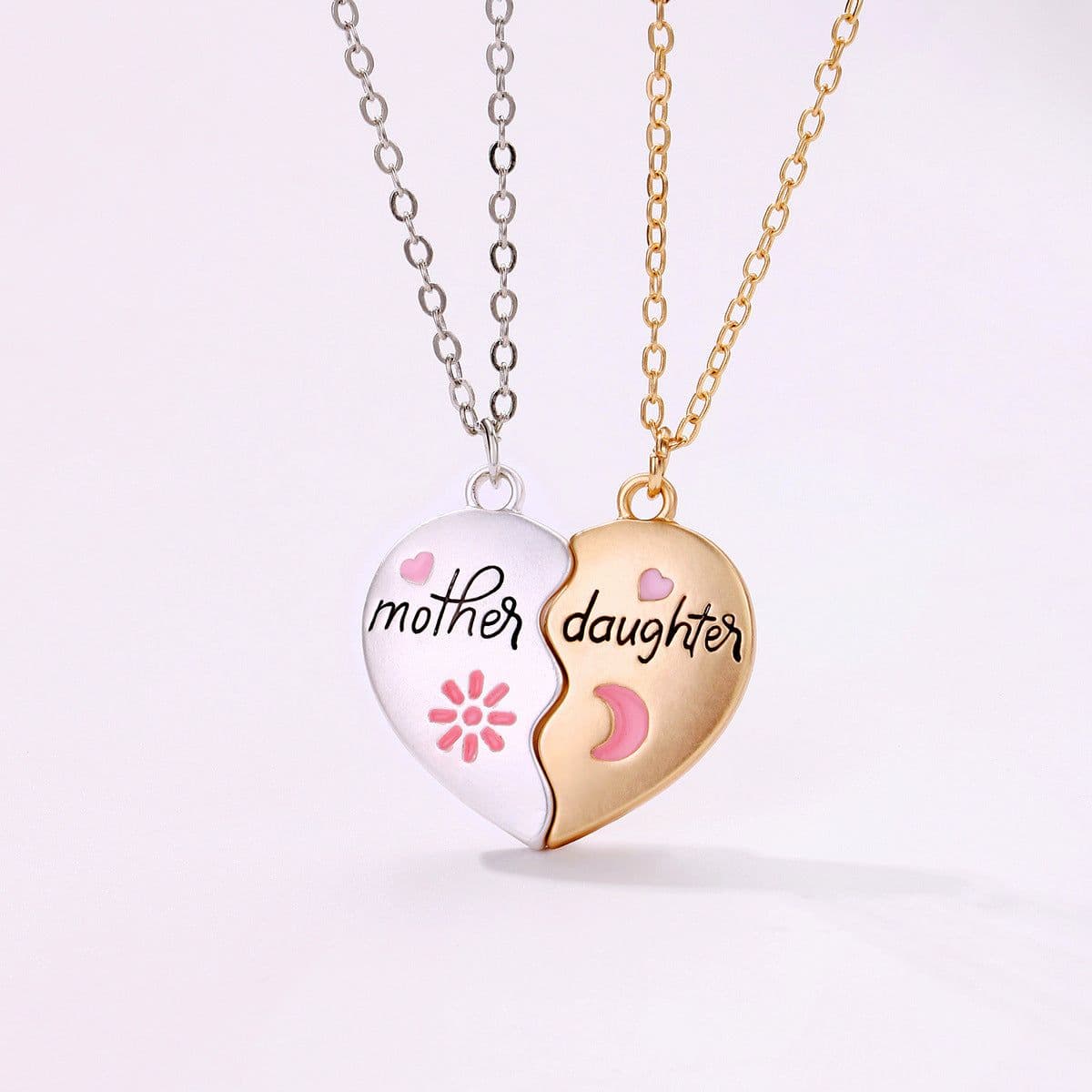 image-2PCS Set Jewelry Mother Daughter Necklace Matching Heart Magnetic Pendant Fashion Gifts For Mother's Day