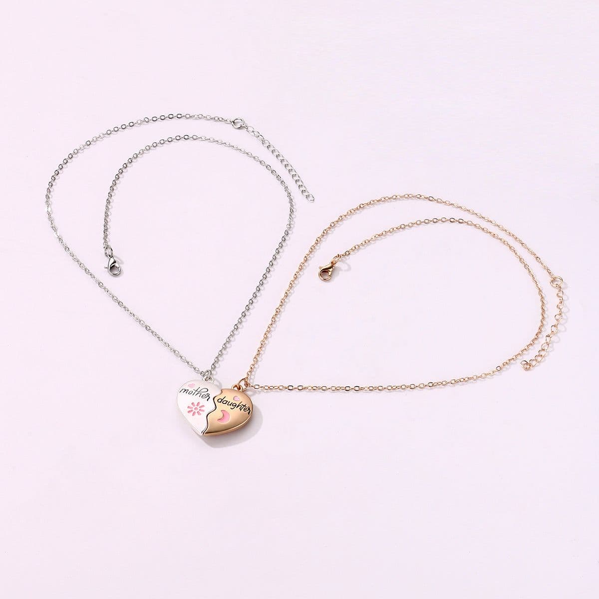image-2PCS Set Jewelry Mother Daughter Necklace Matching Heart Magnetic Pendant Fashion Gifts For Mother's Day