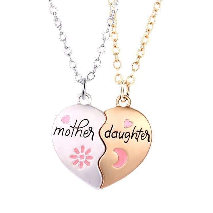 image-2PCS Set Jewelry Mother Daughter Necklace Matching Heart Magnetic Pendant Fashion Gifts For Mother's Day