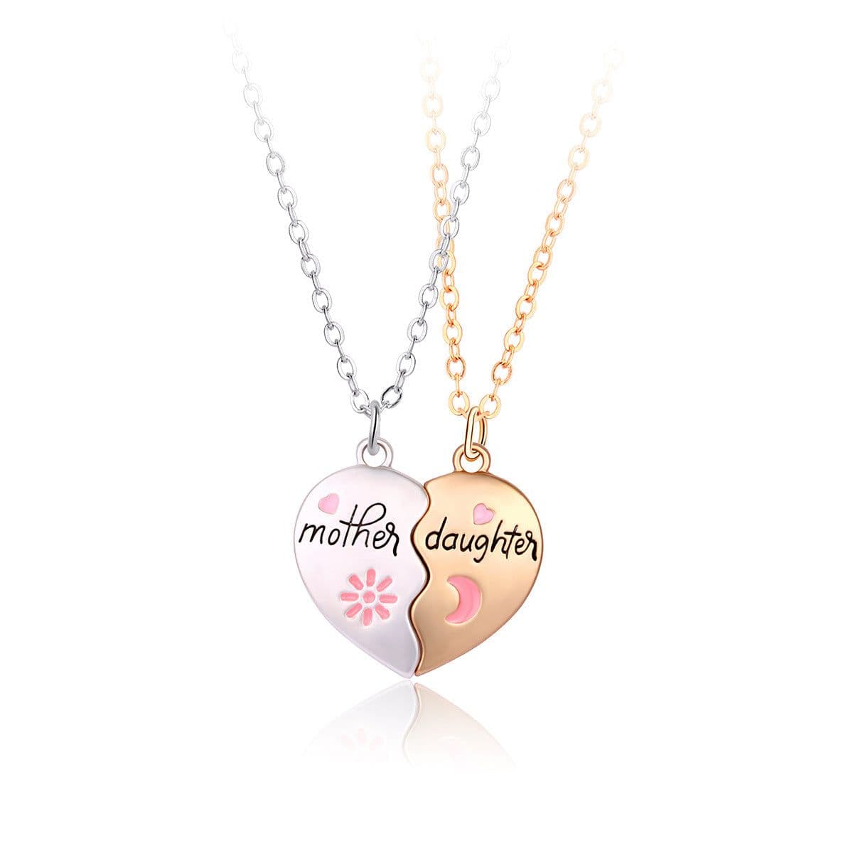 image-2PCS Set Jewelry Mother Daughter Necklace Matching Heart Magnetic Pendant Fashion Gifts For Mother's Day