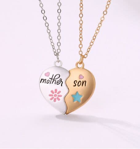 image-2PCS Set Jewelry Mother Daughter Necklace Matching Heart Magnetic Pendant Fashion Gifts For Mother's Day