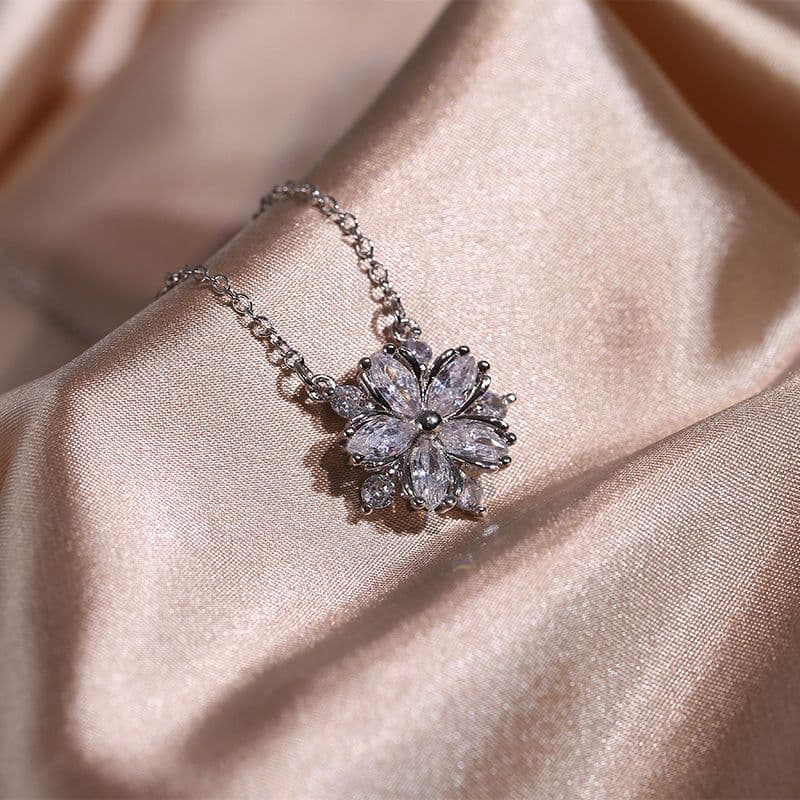 image-Fashion Jewelry Zircon Women Necklace Ring Double Layers Flower Cubic Zirconia Jewelry Shiny Simple All Match Stud Earrings Ring Necklace For Wedding