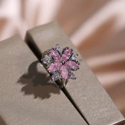 image-Fashion Jewelry Zircon Women Necklace Ring Double Layers Flower Cubic Zirconia Jewelry Shiny Simple All Match Stud Earrings Ring Necklace For Wedding