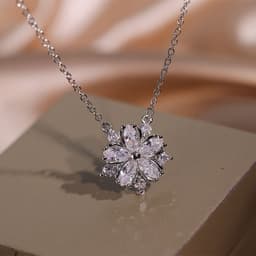 image-Fashion Jewelry Zircon Women Necklace Ring Double Layers Flower Cubic Zirconia Jewelry Shiny Simple All Match Stud Earrings Ring Necklace For Wedding