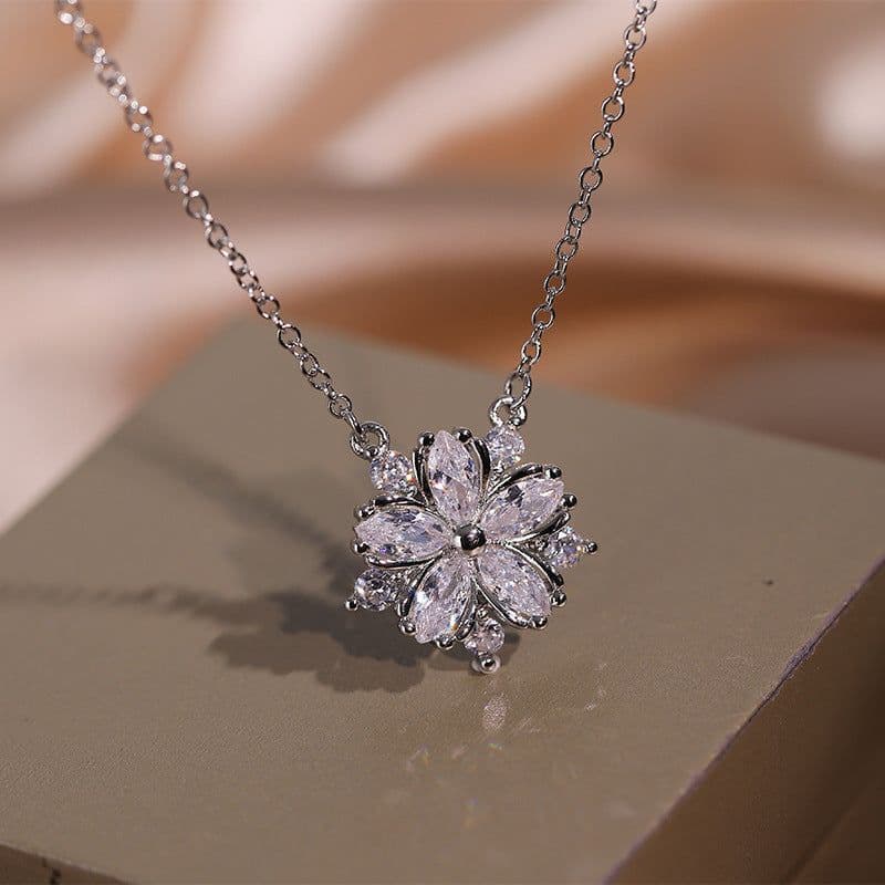 image-Fashion Jewelry Zircon Women Necklace Ring Double Layers Flower Cubic Zirconia Jewelry Shiny Simple All Match Stud Earrings Ring Necklace For Wedding