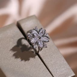 image-Fashion Jewelry Zircon Women Necklace Ring Double Layers Flower Cubic Zirconia Jewelry Shiny Simple All Match Stud Earrings Ring Necklace For Wedding